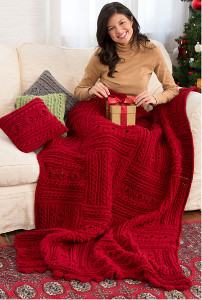 Holly Berries Cable Crochet Throw